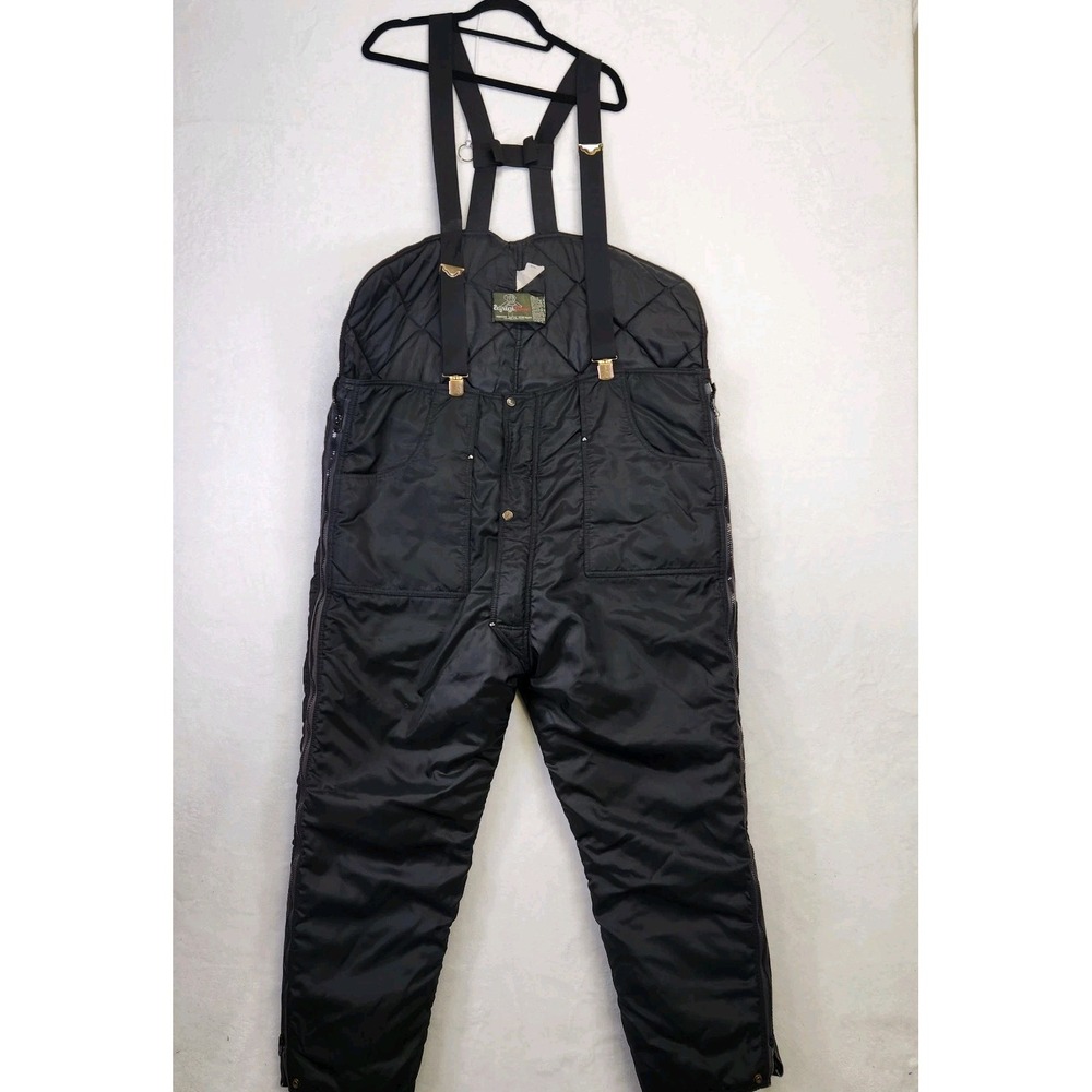 Vtg RefrigiWear Insulated Bib Overalls Black Quilted Workwear USA‎ Made L 41D